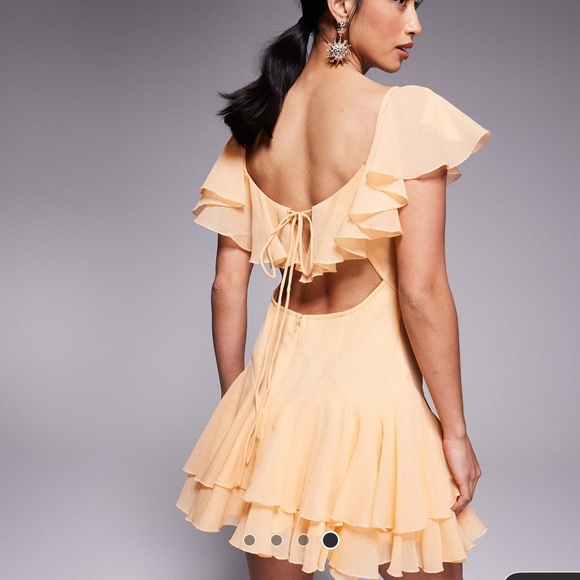 ASOS design orange peach ruffle mini dress - Picture 4 of 4
